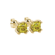 Yellow Asscher cut stud earrings in gold featuring a crown-inspired eight-prong setting and push back closure