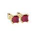 Red Asscher cut stud earrings in gold featuring a crown-inspired eight-prong setting and push back closure
