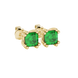 Green Asscher cut stud earrings in gold featuring a crown-inspired eight-prong setting and push back closure