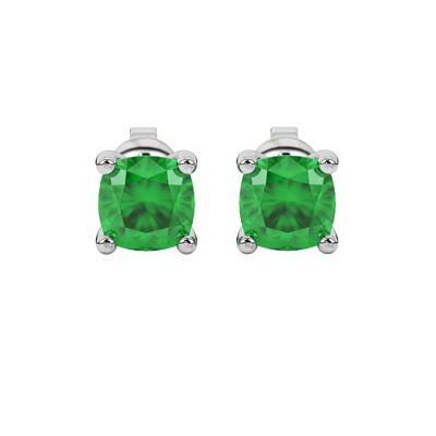 Emerald Green gemstone classic basket stud earrings in white gold