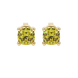 Yellow cushion cut gemstone solitaire stud earrings in gold featuring a refined four-prong basket setting