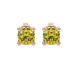 Yellow cushion cut gemstone solitaire stud earrings in gold featuring a refined four-prong basket setting