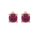 Red cushion cut gemstone solitaire stud earrings in gold featuring a refined four-prong basket setting