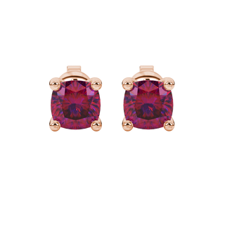 Raspberry Red gemstone classic basket stud earrings in rose gold