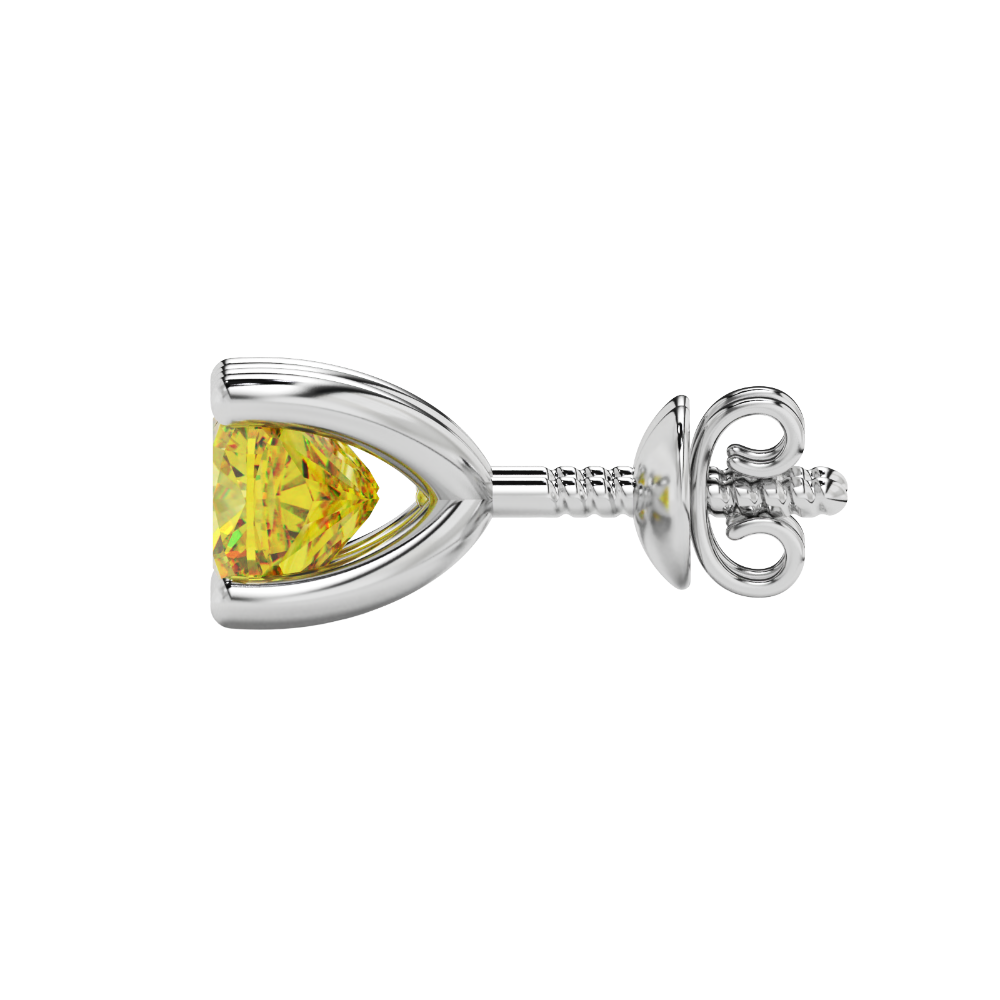 Yellow cushion cut gemstone solitaire stud earrings in gold featuring a refined four-prong basket setting