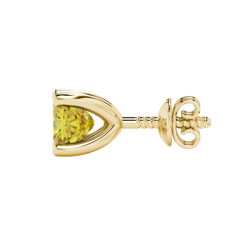 Yellow cushion cut gemstone solitaire stud earrings in gold featuring a refined four-prong basket setting
