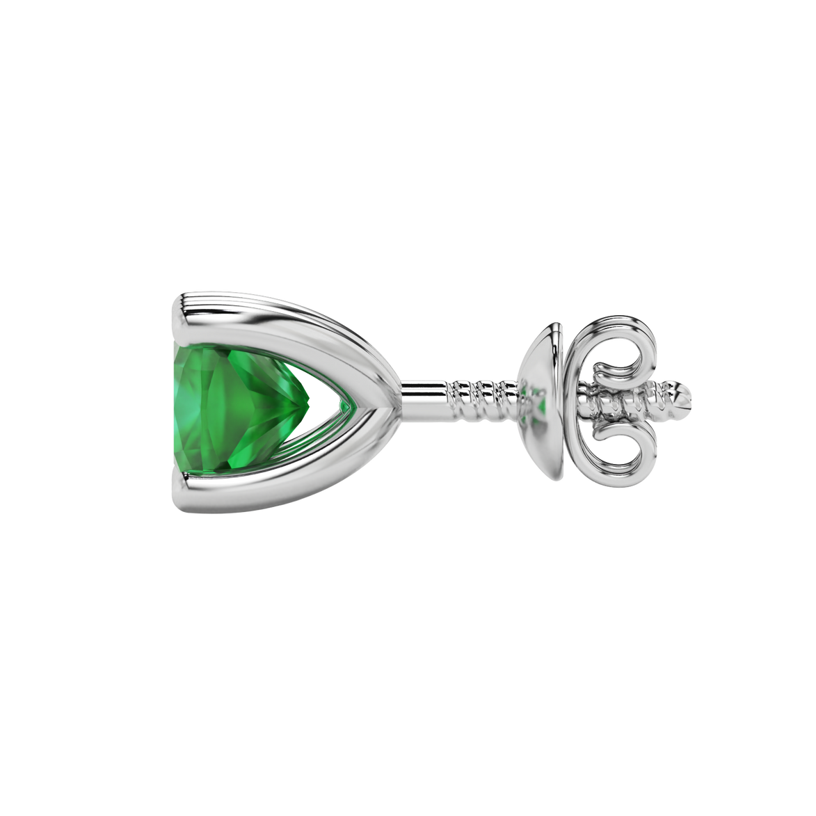 Green cushion cut gemstone solitaire stud earrings in gold featuring a refined four-prong basket setting