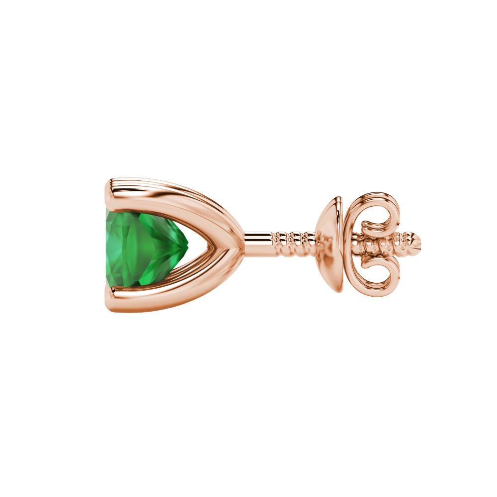 Green cushion cut gemstone solitaire stud earrings in gold featuring a refined four-prong basket setting
