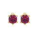 Red cushion cut gemstone stud earrings in gold featuring a refined six-prong basket setting