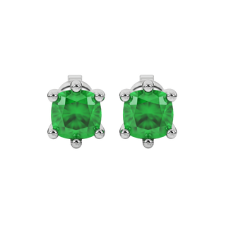 Emerald Green gemstone six-prong stud earrings in white gold
