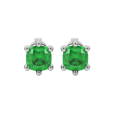 Emerald Green gemstone six-prong stud earrings in white gold
