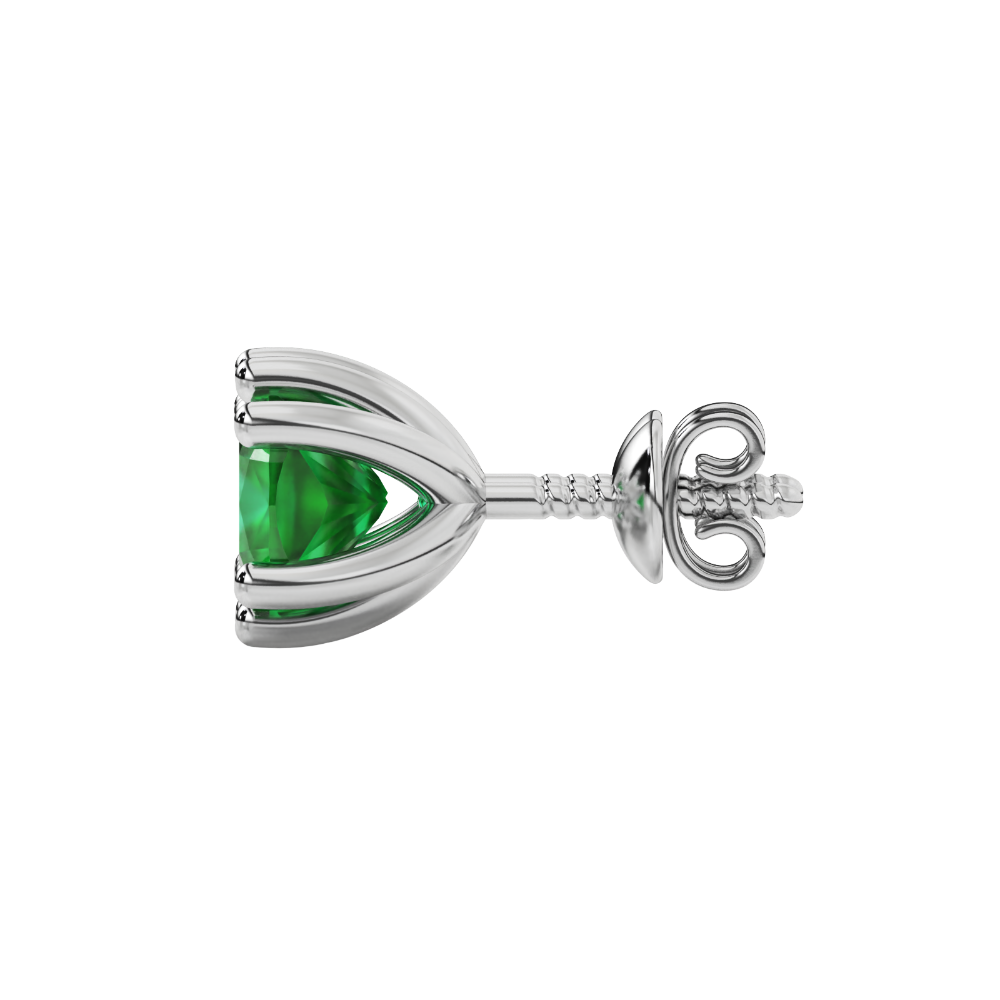 Green cushion cut gemstone stud earrings in gold featuring a refined six-prong basket setting
