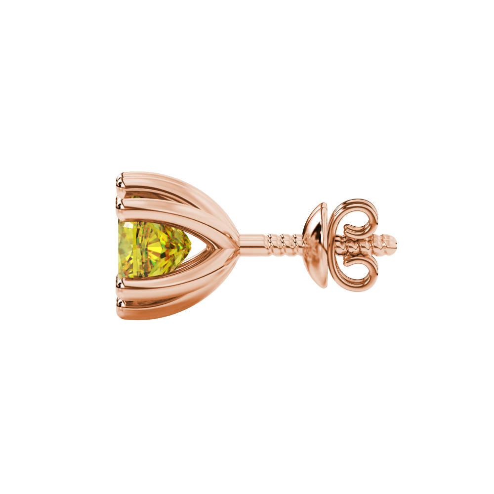 Yellow cushion cut gemstone stud earrings in gold featuring a refined six-prong basket setting