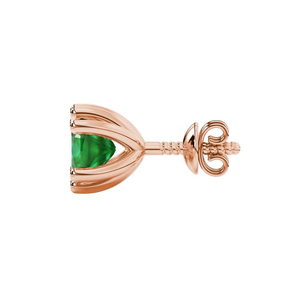 Green cushion cut gemstone stud earrings in gold featuring a refined six-prong basket setting