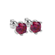 Red cushion cut gemstone stud earrings in gold featuring a refined six-prong basket setting