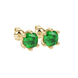 Green cushion cut gemstone stud earrings in gold featuring a refined six-prong basket setting