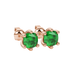 Green cushion cut gemstone stud earrings in gold featuring a refined six-prong basket setting