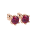 Red cushion cut gemstone stud earrings in gold featuring a refined six-prong basket setting