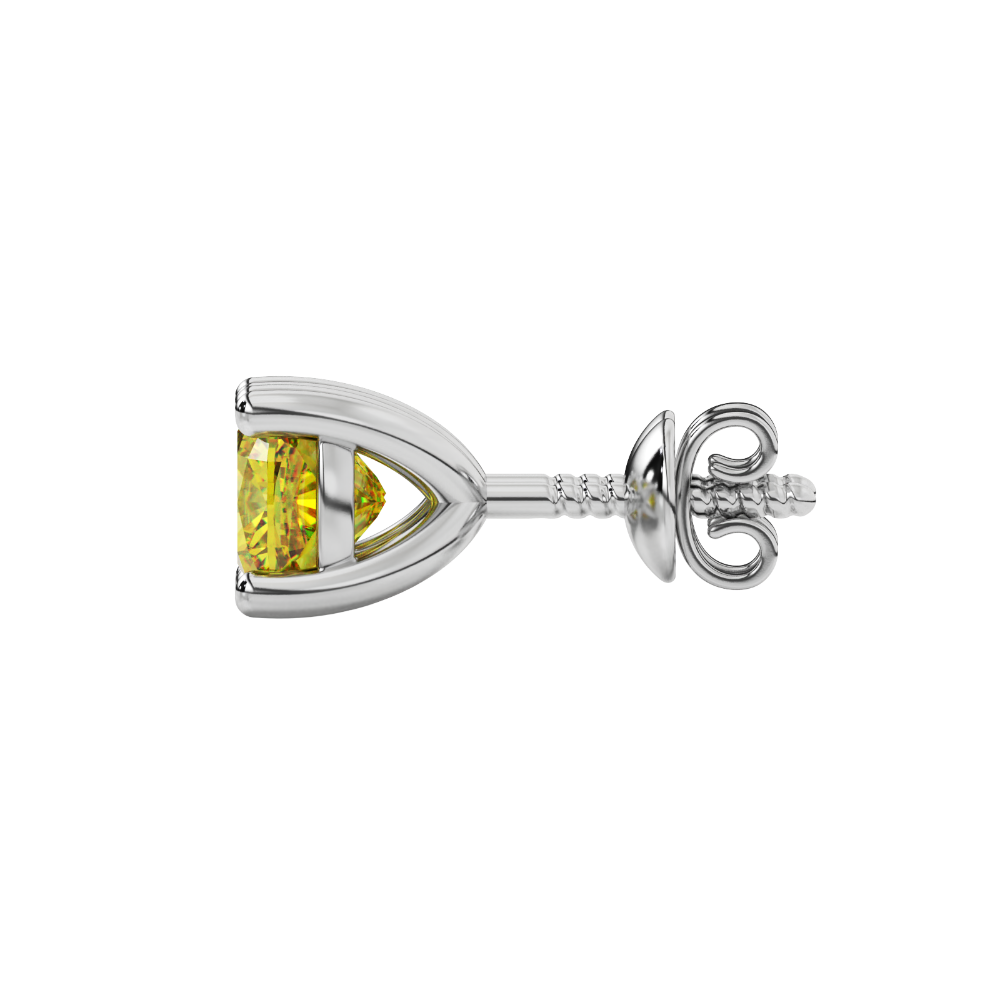 Yellow cushion cut gemstone stud earrings in yellow gold with four-prong basket setting