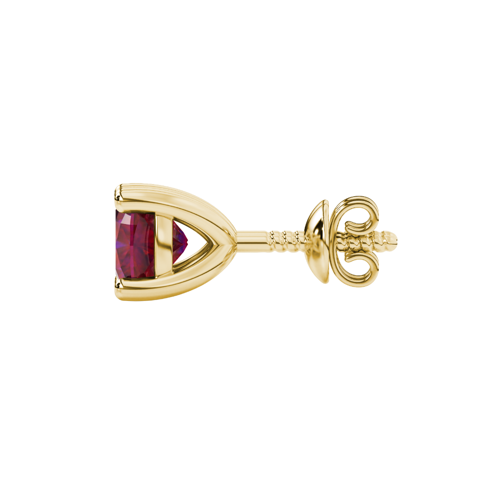 Red cushion cut gemstone stud earrings in white gold with four-prong basket setting