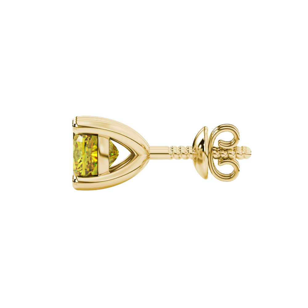 Yellow cushion cut gemstone stud earrings in yellow gold with four-prong basket setting