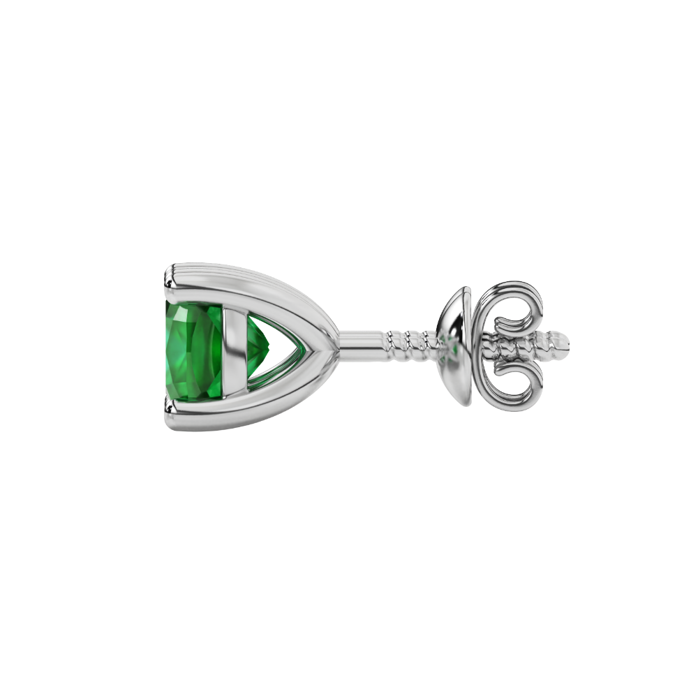 Green cushion cut gemstone stud earrings in white gold with four-prong basket setting