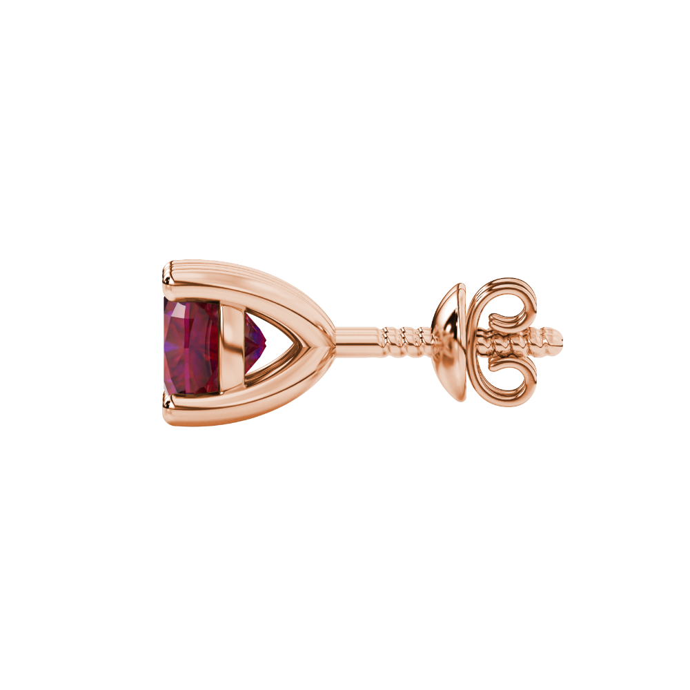 Red cushion cut gemstone stud earrings in white gold with four-prong basket setting