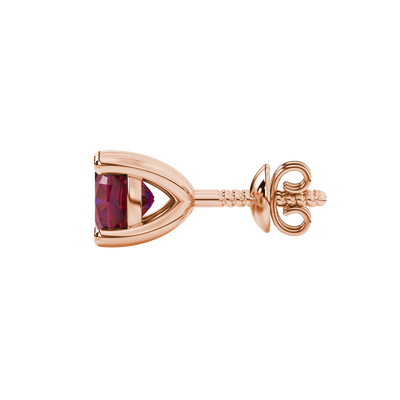 Red cushion cut gemstone stud earrings in white gold with four-prong basket setting
