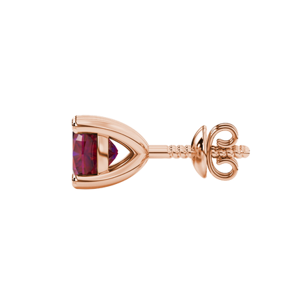Red cushion cut gemstone stud earrings in white gold with four-prong basket setting