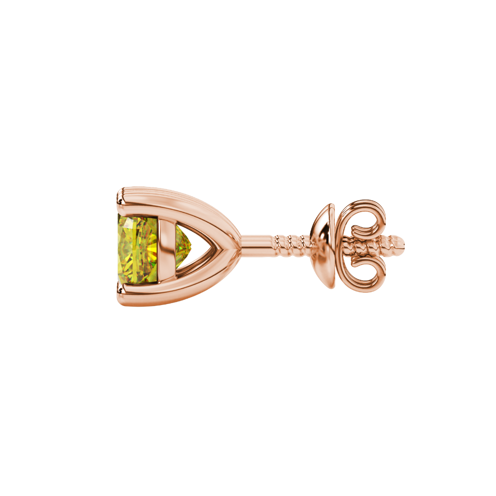 Yellow cushion cut gemstone stud earrings in yellow gold with four-prong basket setting
