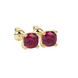 Red cushion cut gemstone stud earrings in white gold with four-prong basket setting