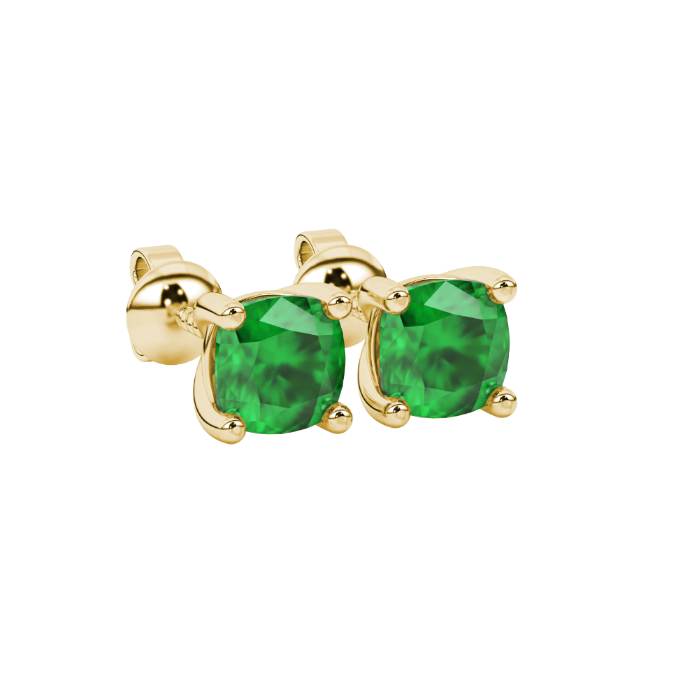 Green cushion cut gemstone stud earrings in white gold with four-prong basket setting