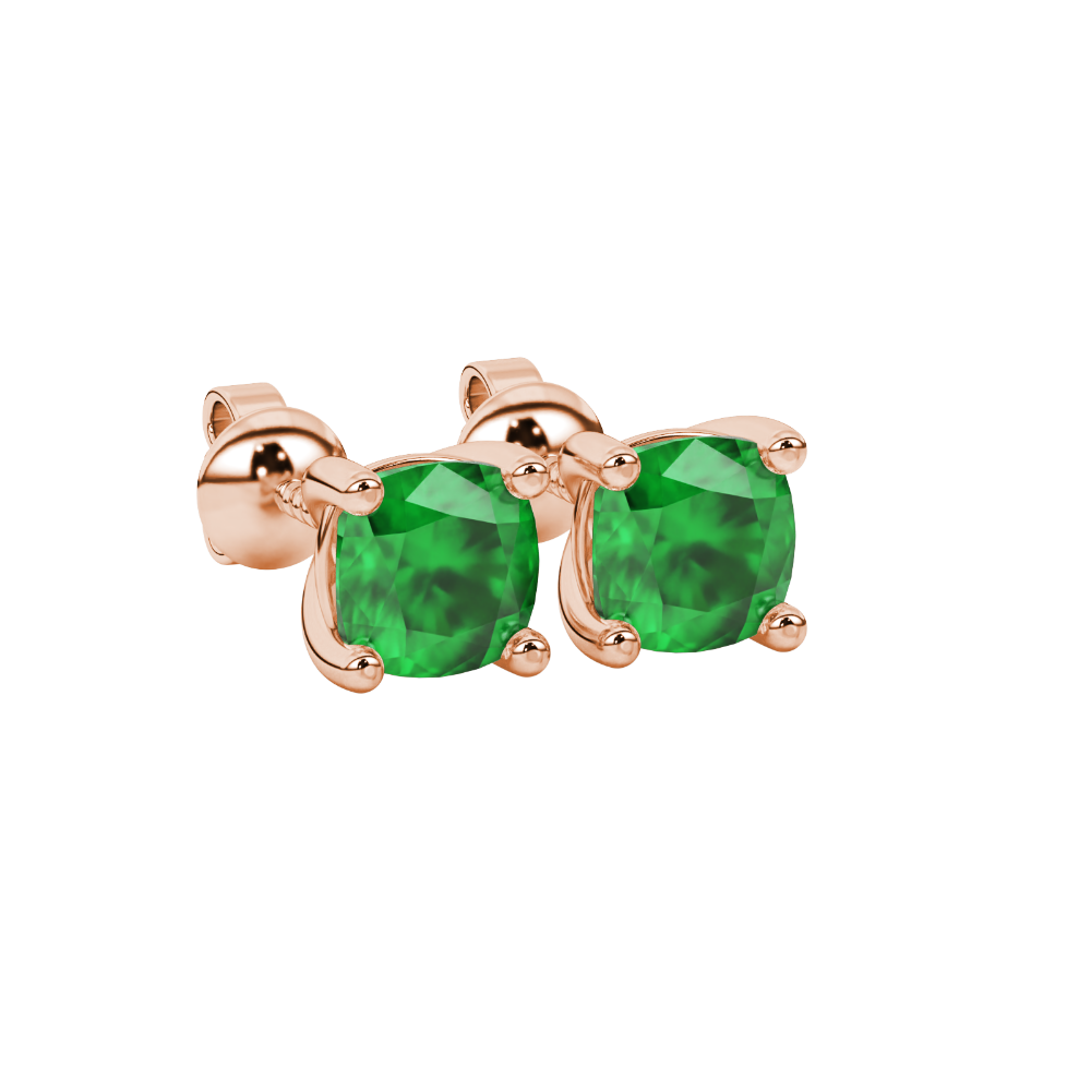 Green cushion cut gemstone stud earrings in white gold with four-prong basket setting
