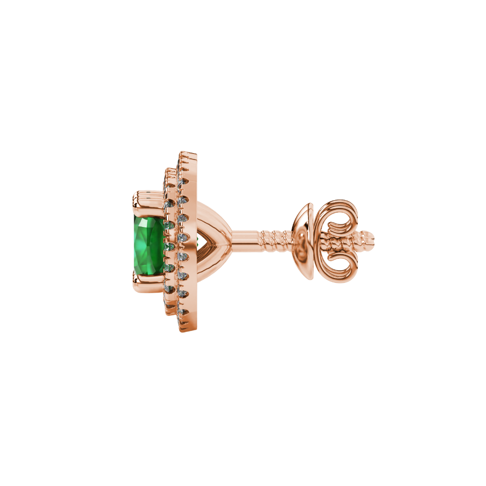 Green cushion cut gemstone double halo stud earrings in yellow gold