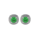 Green cushion cut gemstone double halo stud earrings in yellow gold