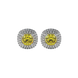 Yellow cushion cut gemstone double halo stud earrings in yellow gold