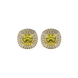 Yellow cushion cut gemstone double halo stud earrings in yellow gold