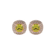Yellow cushion cut gemstone double halo stud earrings in yellow gold