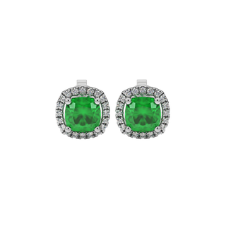 Emerald Green gemstone halo stud earrings in white gold