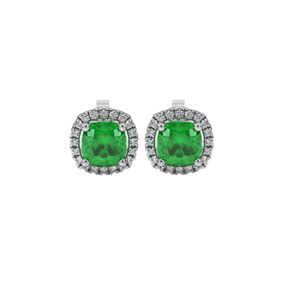 Emerald Green gemstone halo stud earrings in white gold