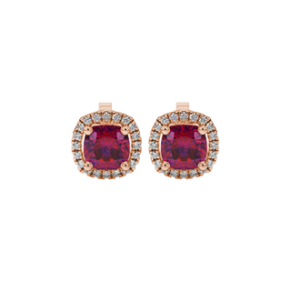 Raspberry Red gemstone halo stud earrings in rose gold