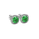 Green cushion cut gemstone stud earrings with double diamond halo in gold