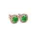 Green cushion cut gemstone stud earrings with double diamond halo in gold