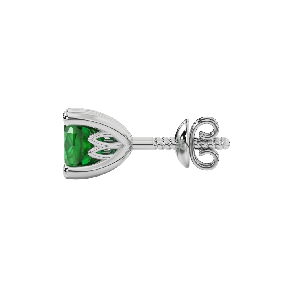 Green cushion cut solitaire gemstone stud earrings in gold with four prong setting