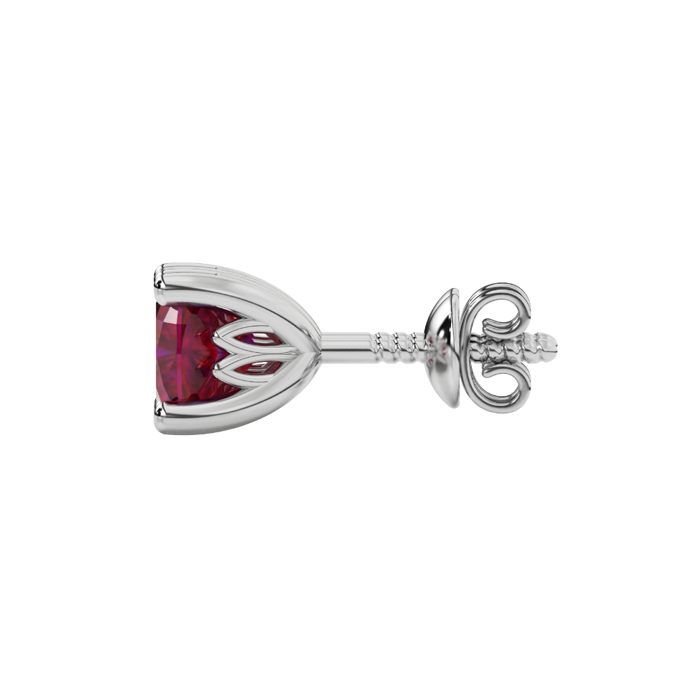 Red cushion cut solitaire gemstone stud earrings in gold with four prong setting