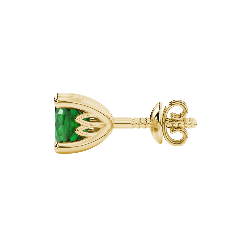 Green cushion cut solitaire gemstone stud earrings in gold with four prong setting