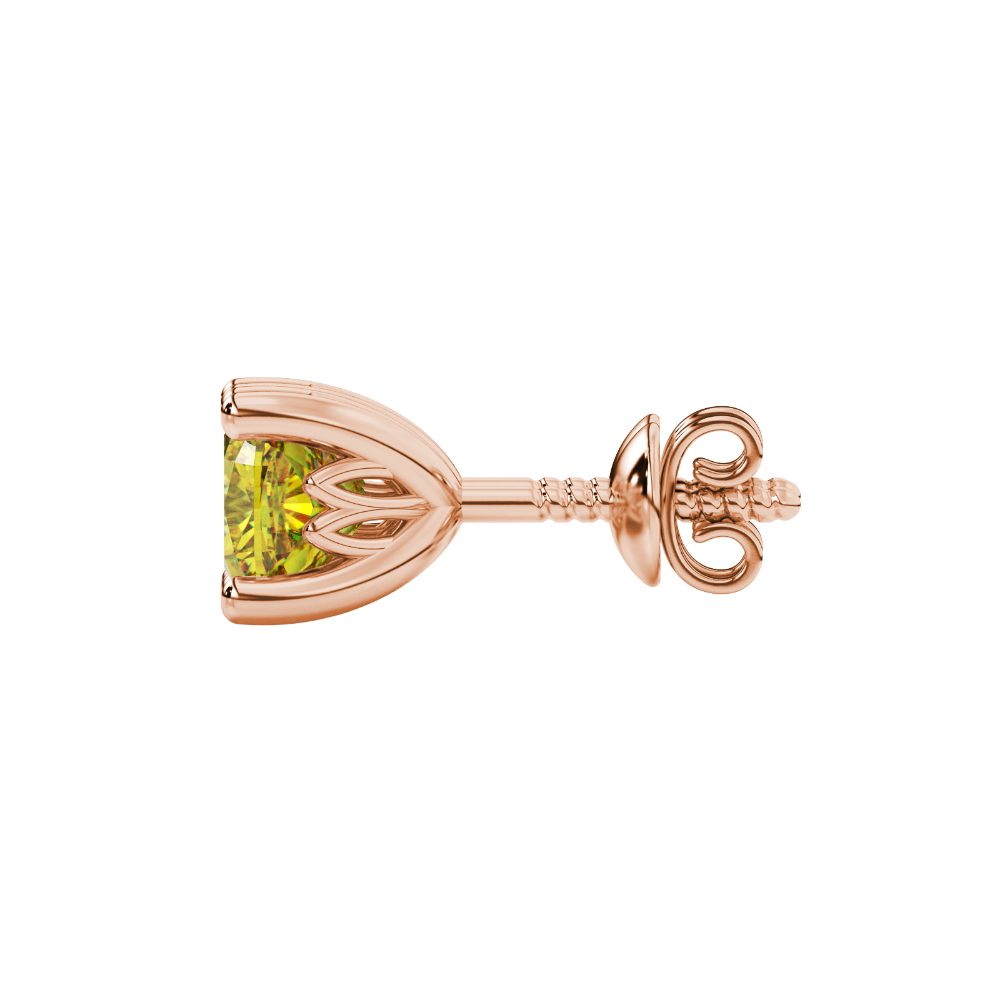 Yellow cushion cut solitaire gemstone stud earrings in gold with four prong setting
