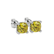 Yellow cushion cut solitaire gemstone stud earrings in gold with four prong setting