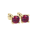 Red cushion cut solitaire gemstone stud earrings in gold with four prong setting
