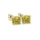 Yellow cushion cut solitaire gemstone stud earrings in gold with four prong setting